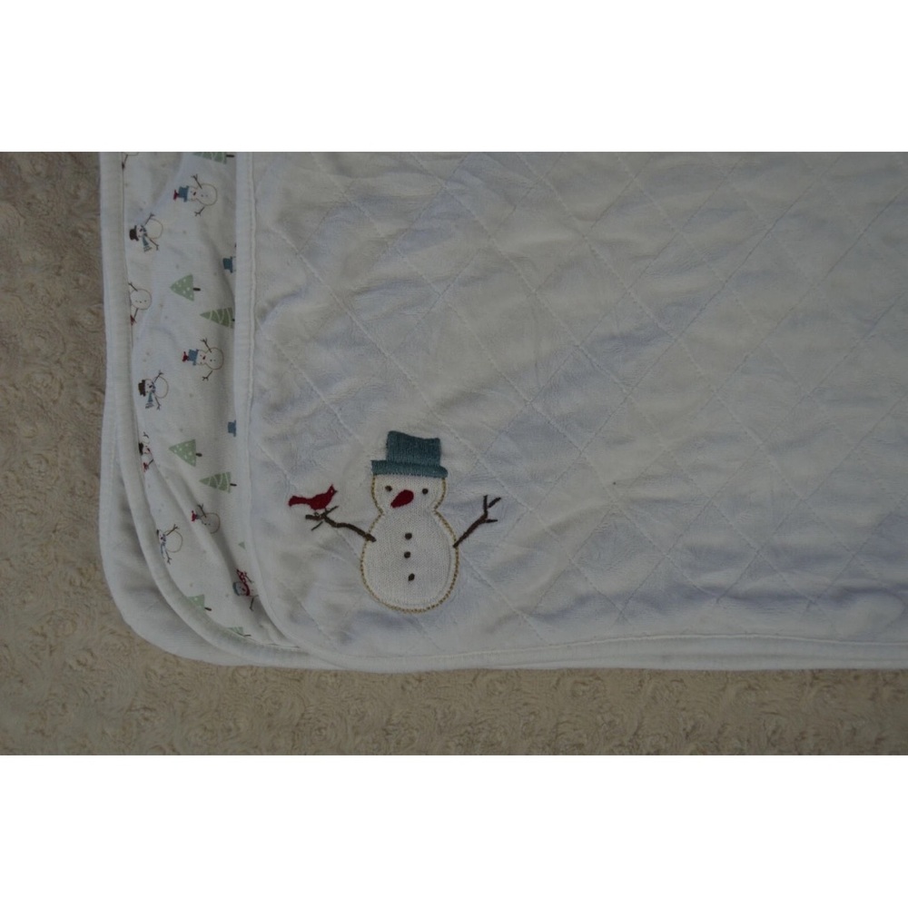 Janie and Jack Snowman Baby Blanket Quilted White Green Tree Cardinal Red Bird